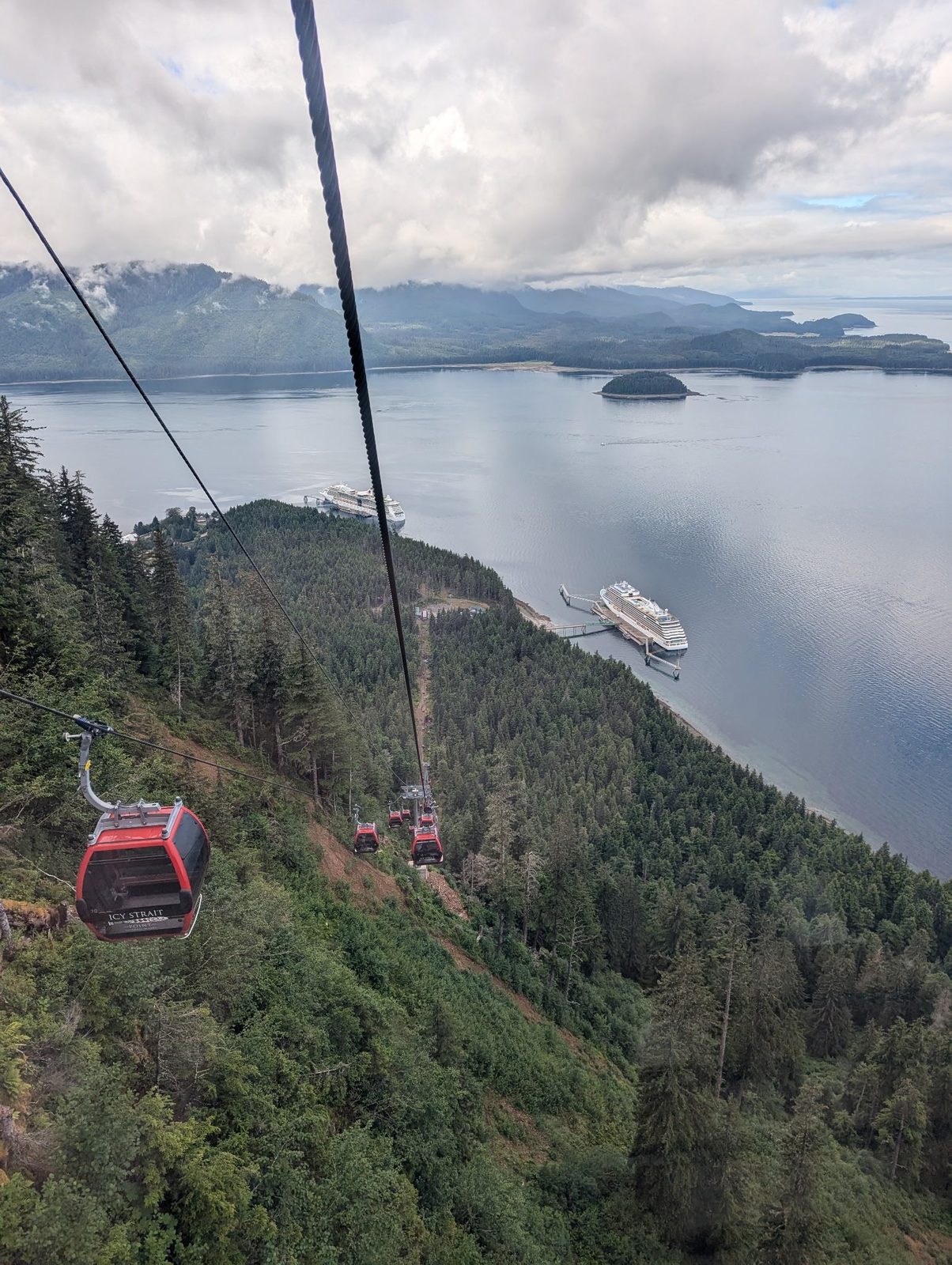 Riding the gondola down to the ships at Icy Strait Point