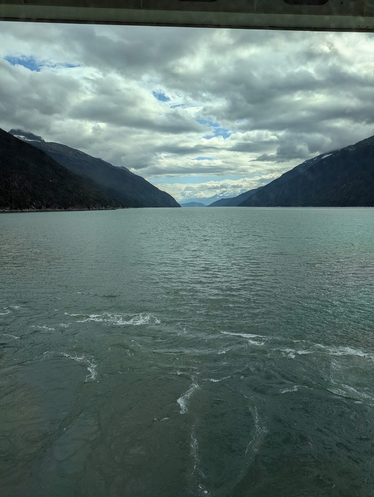 Looking down the Taiya Inlet from a cruise ship leaving Skagway